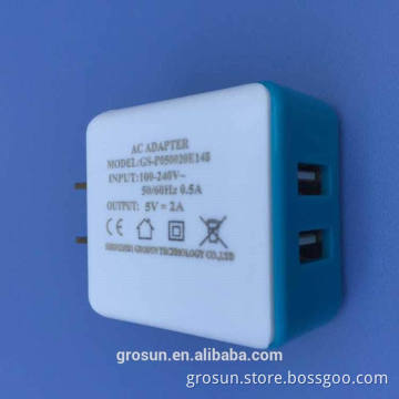 Manufacturer CE/GS/UL/FCC Approved Dual USB Charger 5V 2A Wall Portable Charger with EU/UK/US/Aus Plug